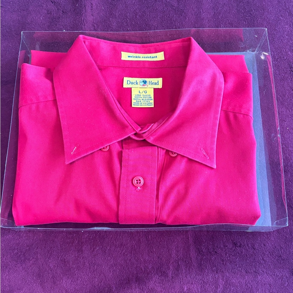 Duck head men’s red, long sleeve shirt, size large